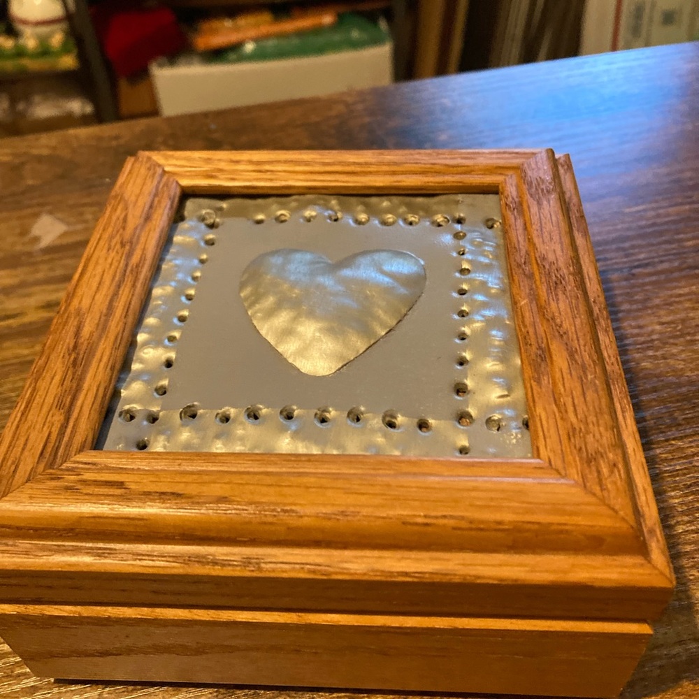 Vintage wood and pewter jewelry box